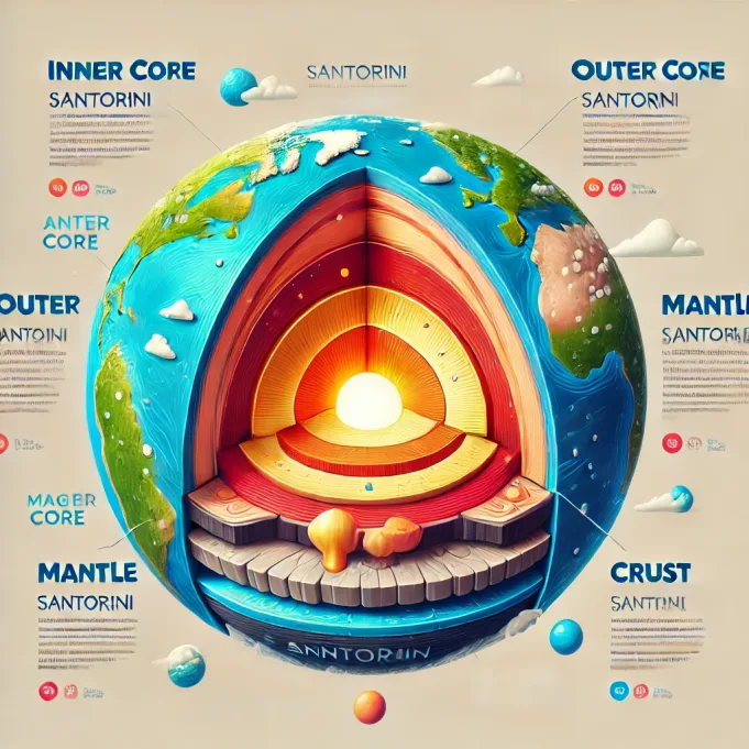 DALL·E 2025-02-13 15.33.23 - A realistic infographic illustrating the Earth's layers, including the inner core, outer core, mantle, and crust, with labels and color-coded sections